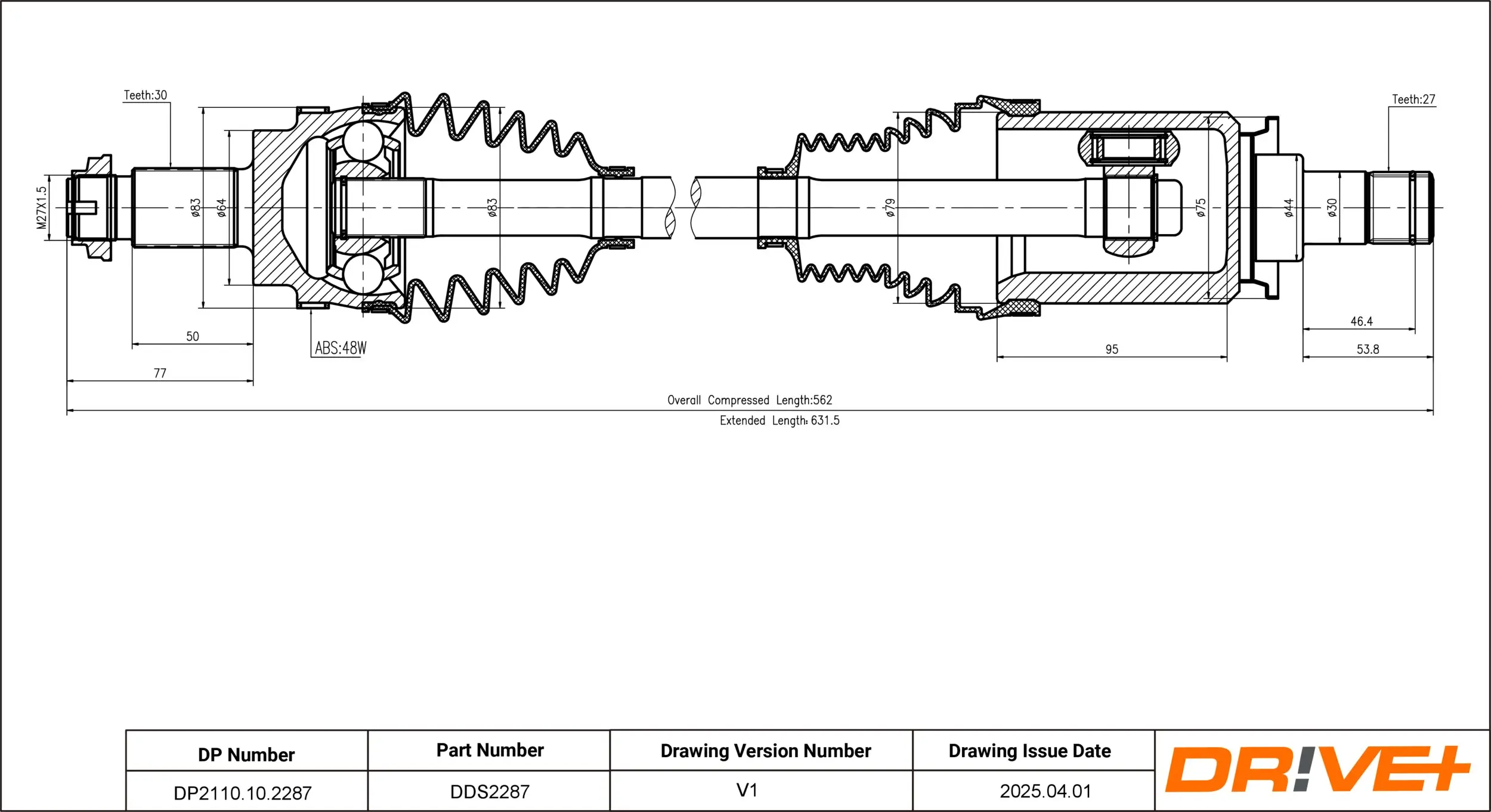 Antriebswelle Vorderachse links Dr!ve+ DP2110.10.2287