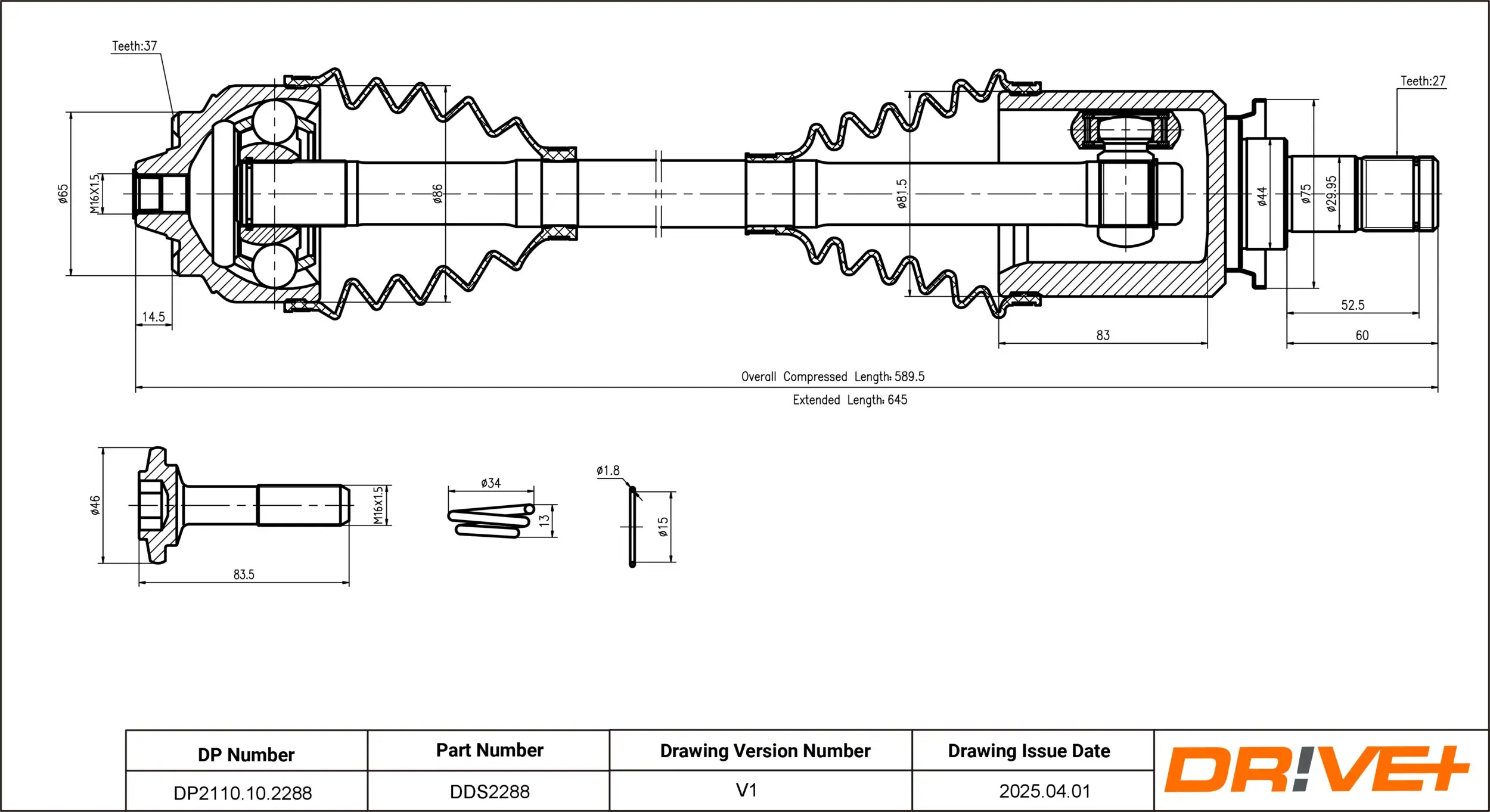 Antriebswelle Vorderachse links Dr!ve+ DP2110.10.2288