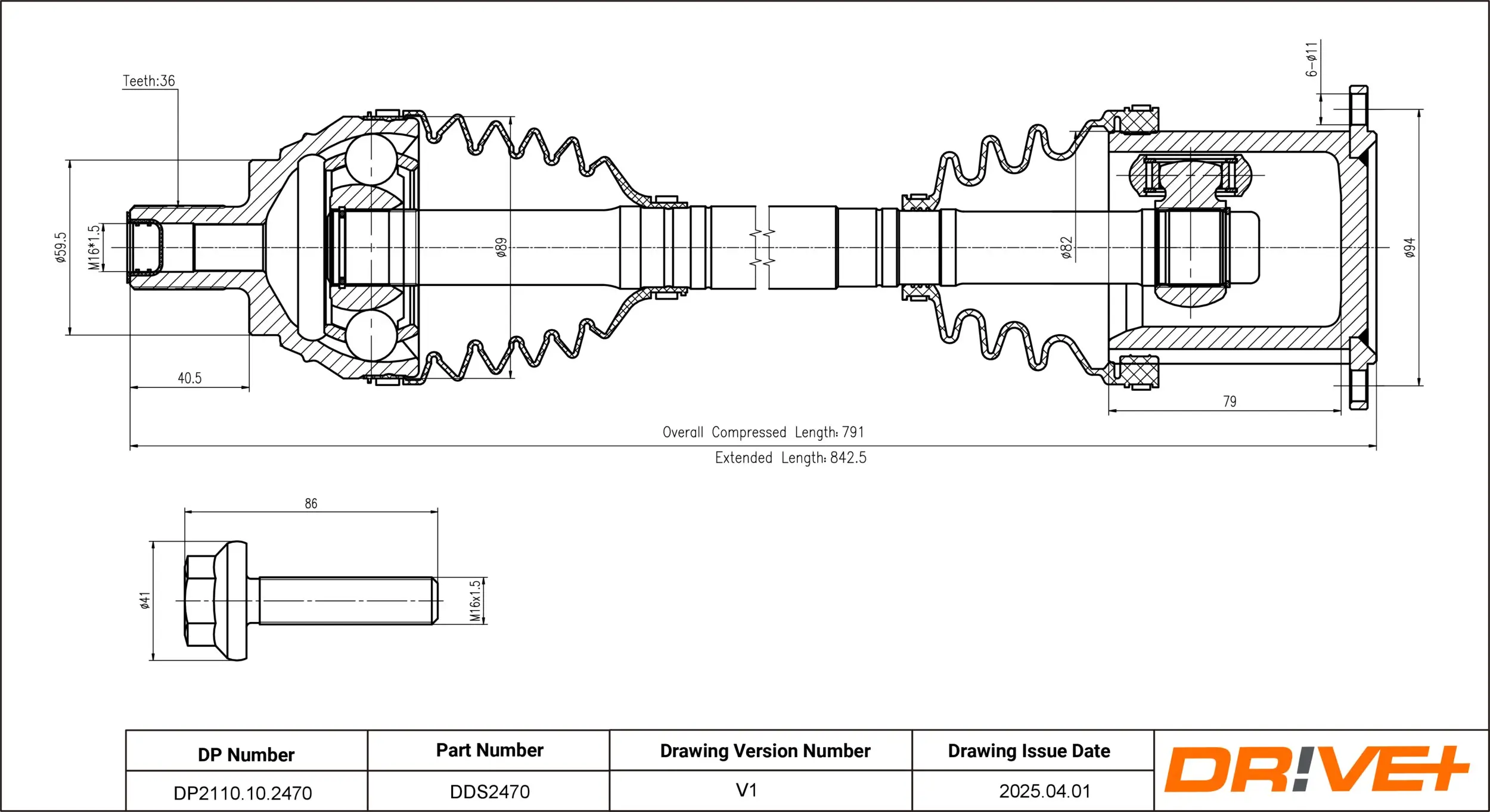 Antriebswelle Vorderachse rechts Dr!ve+ DP2110.10.2470