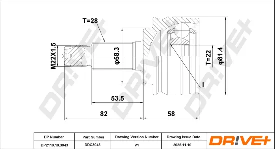 Gelenksatz, Antriebswelle Vorderachse links Vorderachse rechts radseitig DR!VE+ DP2110.10.3043 Bild Gelenksatz, Antriebswelle Vorderachse links Vorderachse rechts radseitig DR!VE+ DP2110.10.3043