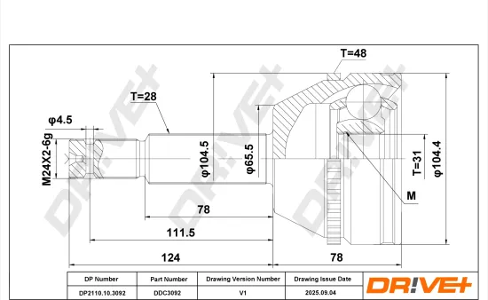 Gelenksatz, Antriebswelle Vorderachse links Vorderachse rechts radseitig DR!VE+ DP2110.10.3092 Bild Gelenksatz, Antriebswelle Vorderachse links Vorderachse rechts radseitig DR!VE+ DP2110.10.3092