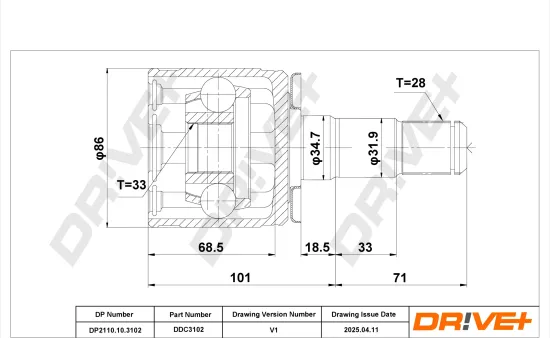 Gelenksatz, Antriebswelle Vorderachse links getriebeseitig DR!VE+ DP2110.10.3102 Bild Gelenksatz, Antriebswelle Vorderachse links getriebeseitig DR!VE+ DP2110.10.3102