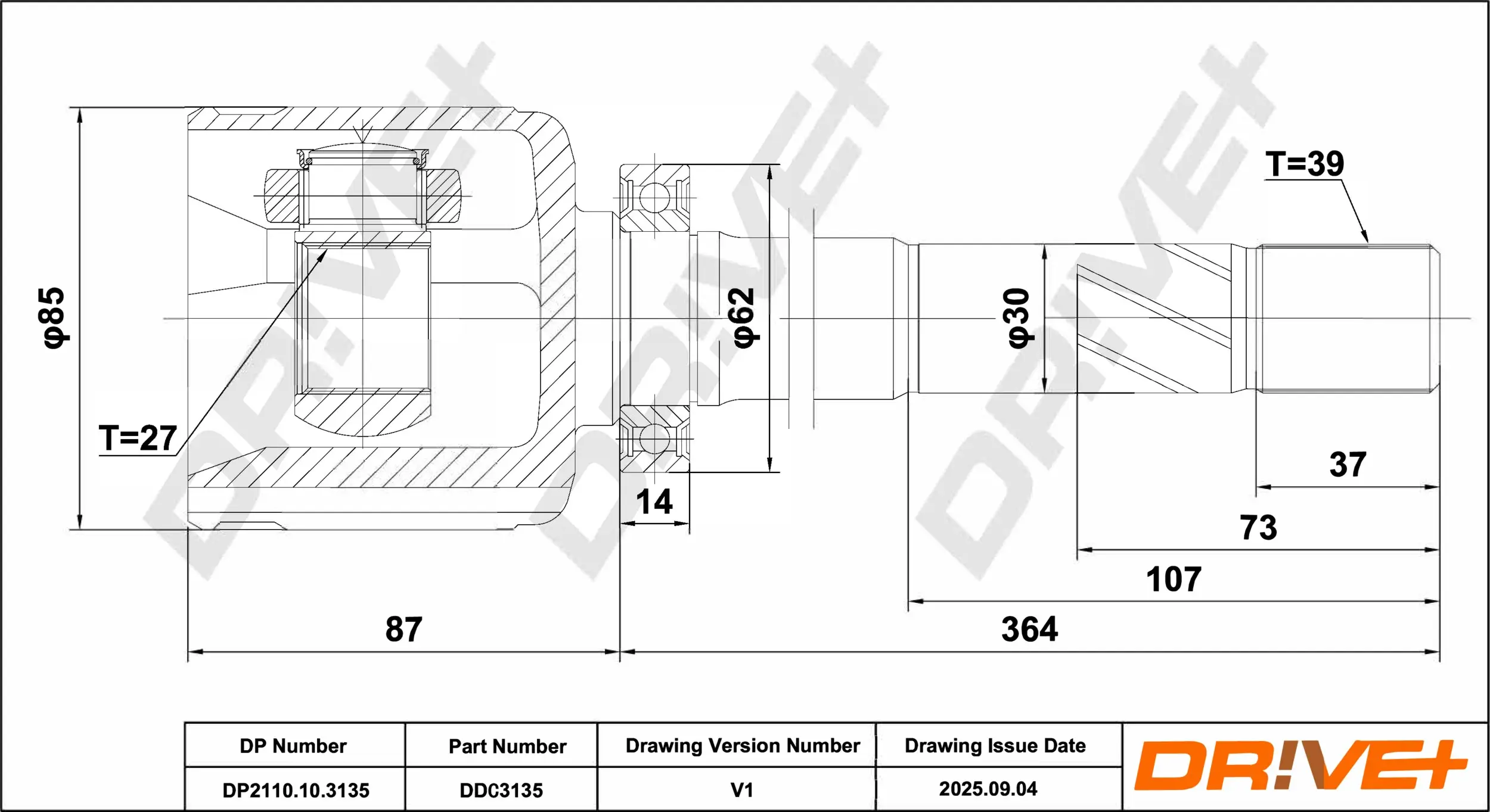 Gelenksatz, Antriebswelle Vorderachse rechts getriebeseitig DR!VE+ DP2110.10.3135