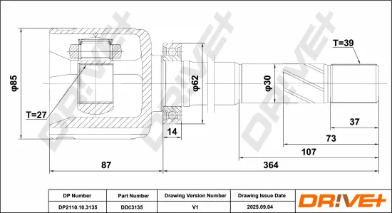 Gelenksatz, Antriebswelle Vorderachse rechts getriebeseitig DR!VE+ DP2110.10.3135 Bild Gelenksatz, Antriebswelle Vorderachse rechts getriebeseitig DR!VE+ DP2110.10.3135