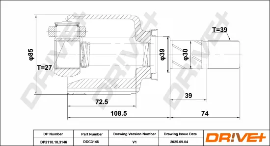Gelenksatz, Antriebswelle Vorderachse links getriebeseitig DR!VE+ DP2110.10.3146 Bild Gelenksatz, Antriebswelle Vorderachse links getriebeseitig DR!VE+ DP2110.10.3146