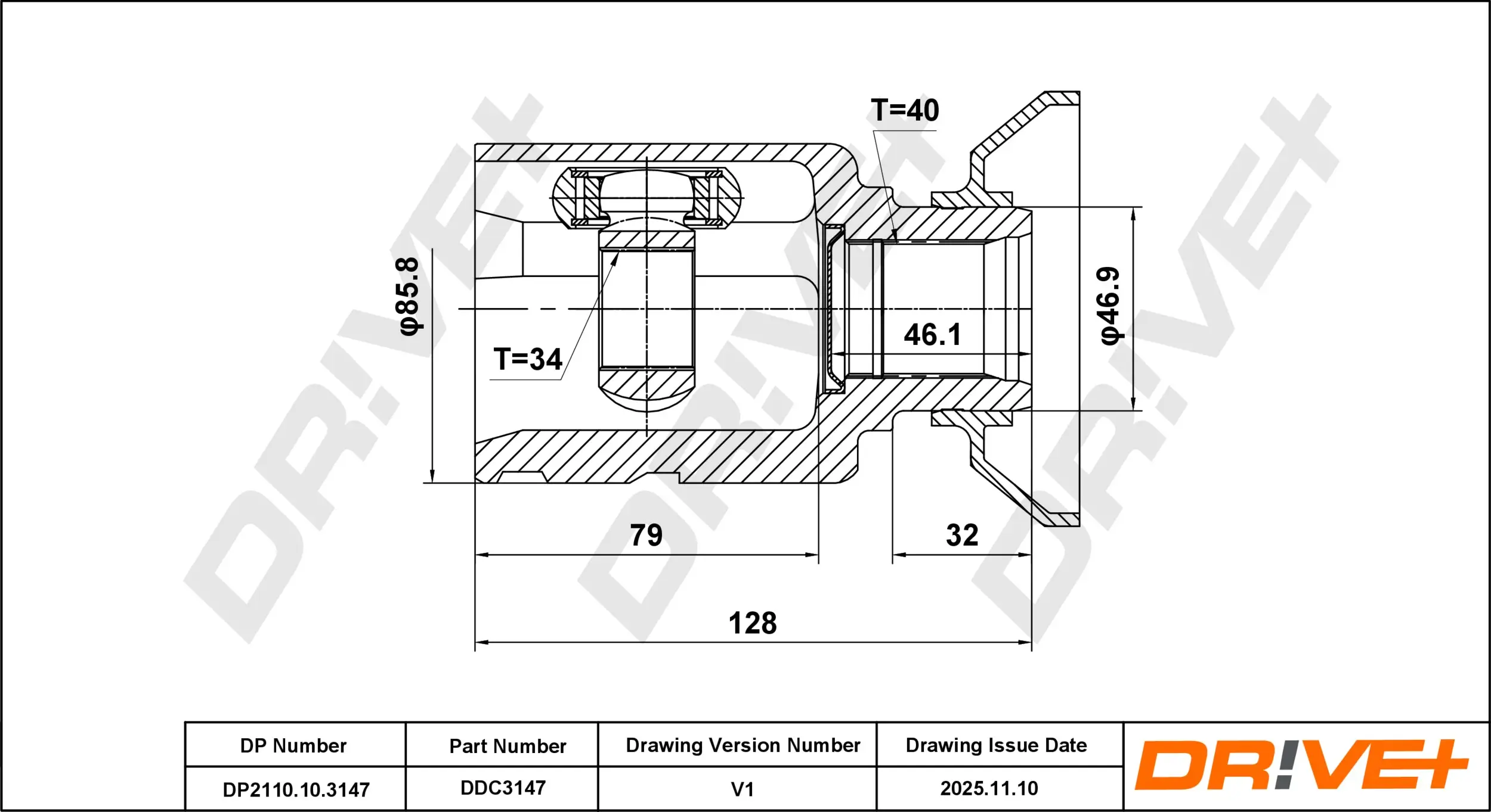Gelenksatz, Antriebswelle Vorderachse rechts getriebeseitig DR!VE+ DP2110.10.3147