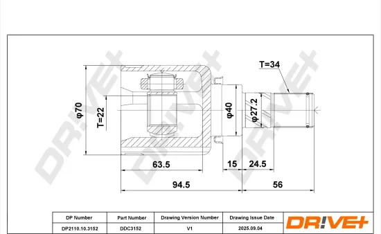 Gelenksatz, Antriebswelle getriebeseitig Vorderachse links DR!VE+ DP2110.10.3152 Bild Gelenksatz, Antriebswelle getriebeseitig Vorderachse links DR!VE+ DP2110.10.3152