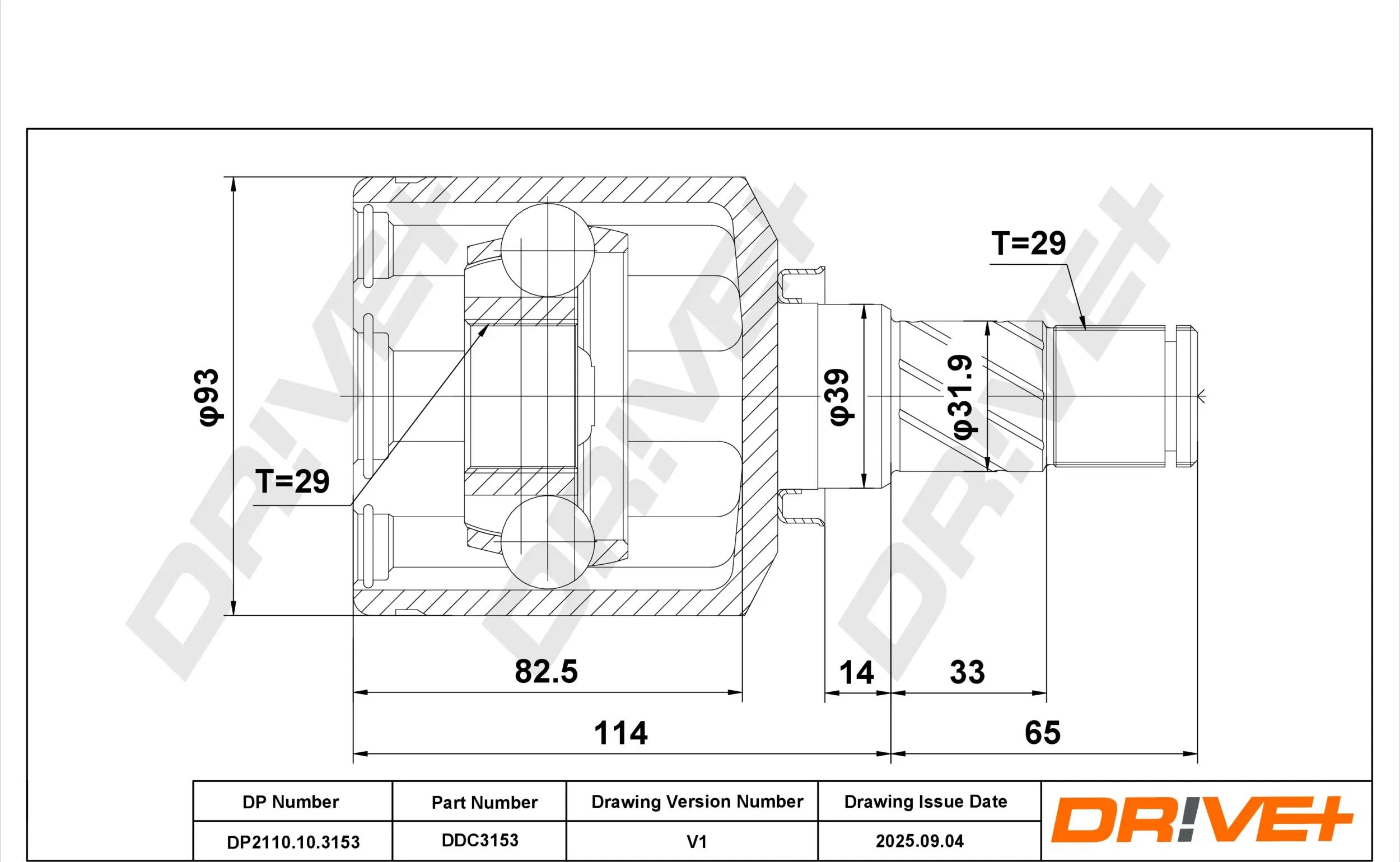 Gelenksatz, Antriebswelle Vorderachse links getriebeseitig DR!VE+ DP2110.10.3153