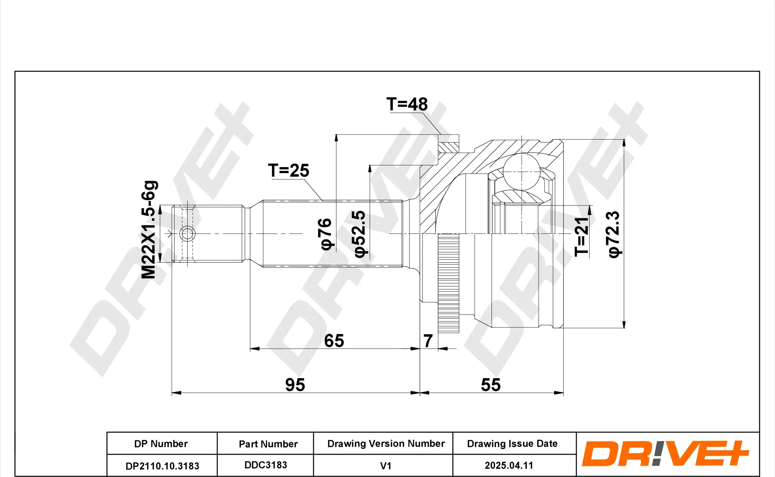 Gelenksatz, Antriebswelle Vorderachse links Vorderachse rechts radseitig DR!VE+ DP2110.10.3183