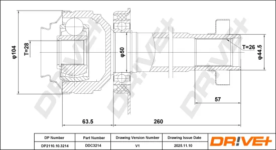 Gelenksatz, Antriebswelle Vorderachse rechts getriebeseitig DR!VE+ DP2110.10.3214 Bild Gelenksatz, Antriebswelle Vorderachse rechts getriebeseitig DR!VE+ DP2110.10.3214