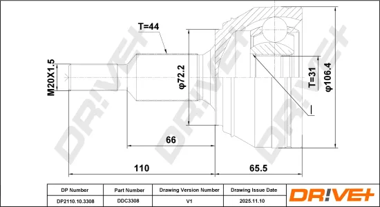 Gelenksatz, Antriebswelle Vorderachse links Vorderachse rechts radseitig DR!VE+ DP2110.10.3308 Bild Gelenksatz, Antriebswelle Vorderachse links Vorderachse rechts radseitig DR!VE+ DP2110.10.3308