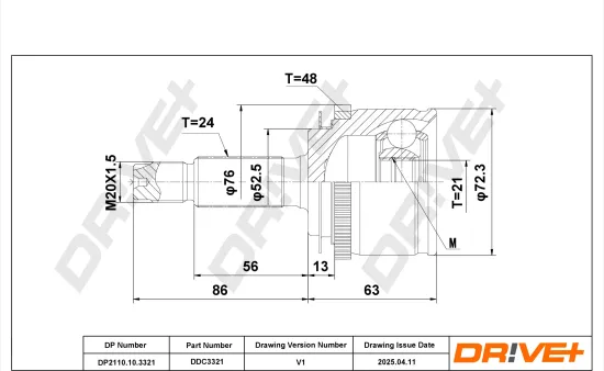 Gelenksatz, Antriebswelle Vorderachse links Vorderachse rechts radseitig DR!VE+ DP2110.10.3321 Bild Gelenksatz, Antriebswelle Vorderachse links Vorderachse rechts radseitig DR!VE+ DP2110.10.3321