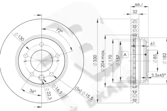 Bremsscheibe Vorderachse R BRAKE 78RBD13326 Bild Bremsscheibe Vorderachse R BRAKE 78RBD13326