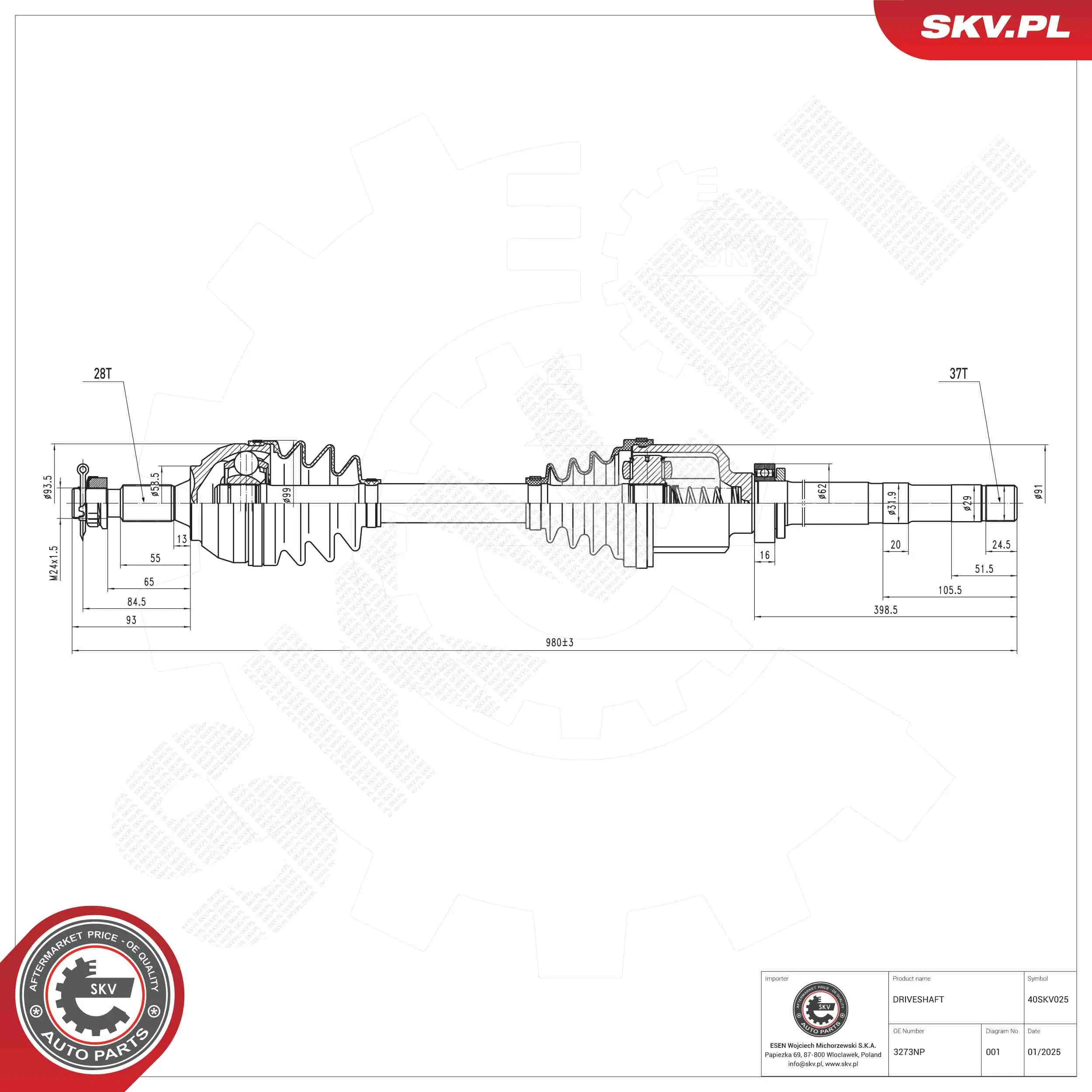 Antriebswelle Vorderachse rechts ESEN SKV 40SKV025