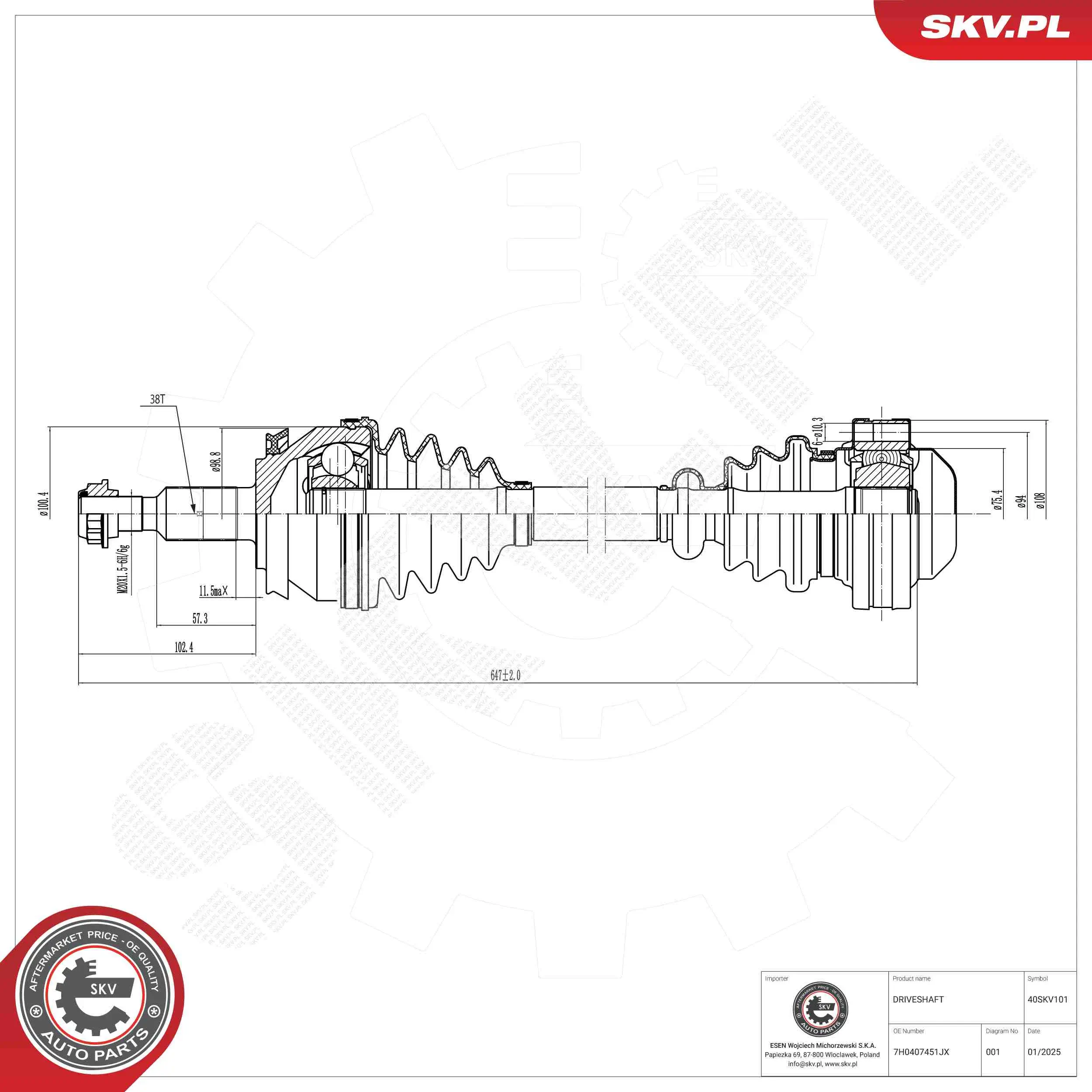 Antriebswelle Vorderachse links ESEN SKV 40SKV101