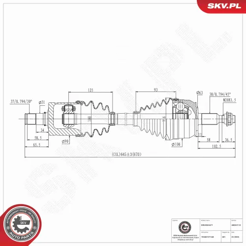 Antriebswelle Vorderachse links ESEN SKV 40SKV112 Bild Antriebswelle Vorderachse links ESEN SKV 40SKV112