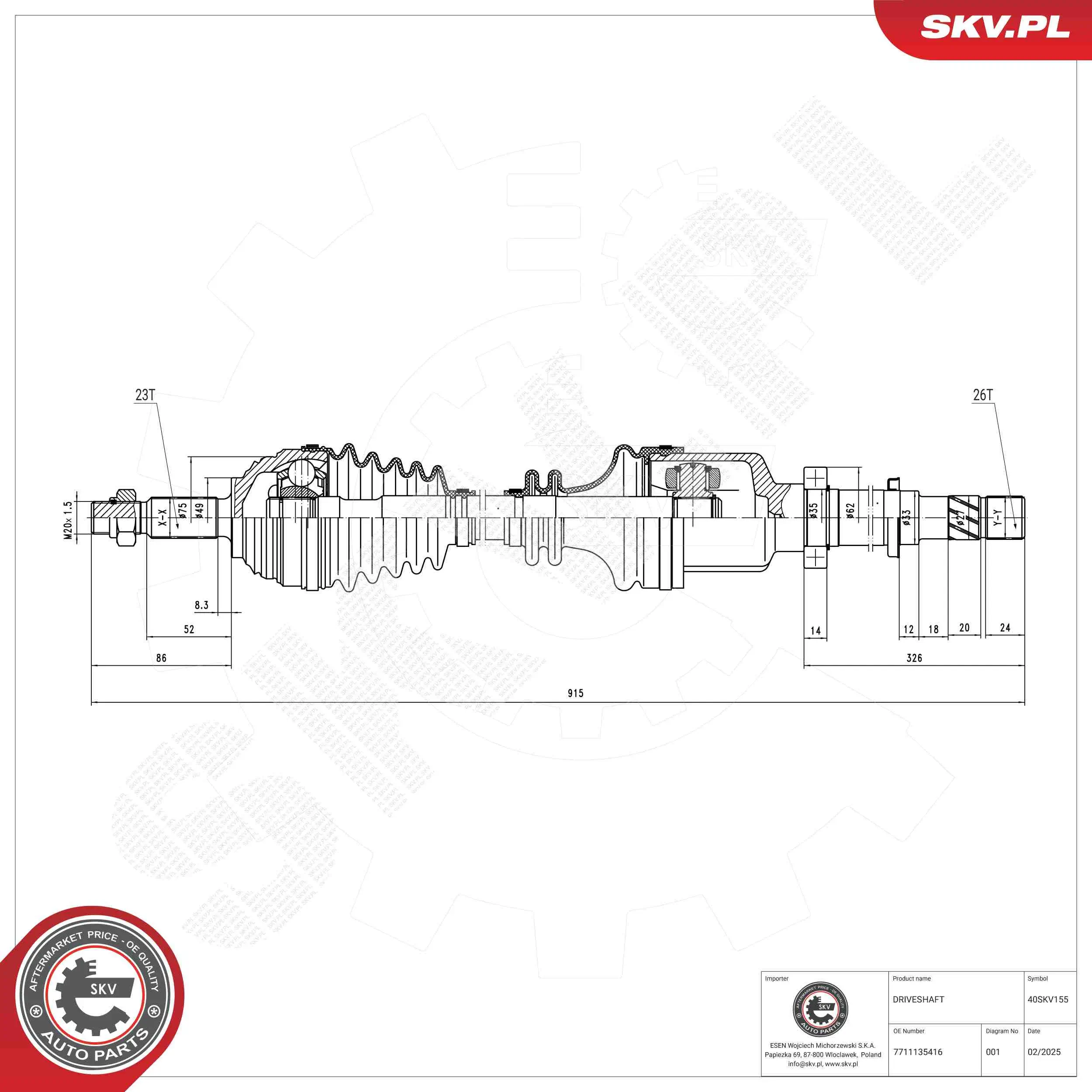 Antriebswelle Vorderachse rechts ESEN SKV 40SKV155