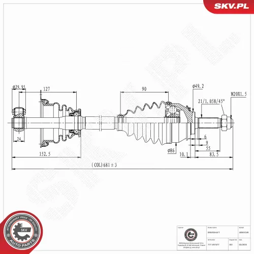 Antriebswelle Vorderachse links ESEN SKV 40SKV249 Bild Antriebswelle Vorderachse links ESEN SKV 40SKV249