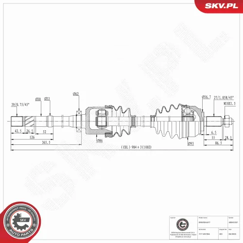 Antriebswelle Vorderachse rechts ESEN SKV 40SKV257 Bild Antriebswelle Vorderachse rechts ESEN SKV 40SKV257