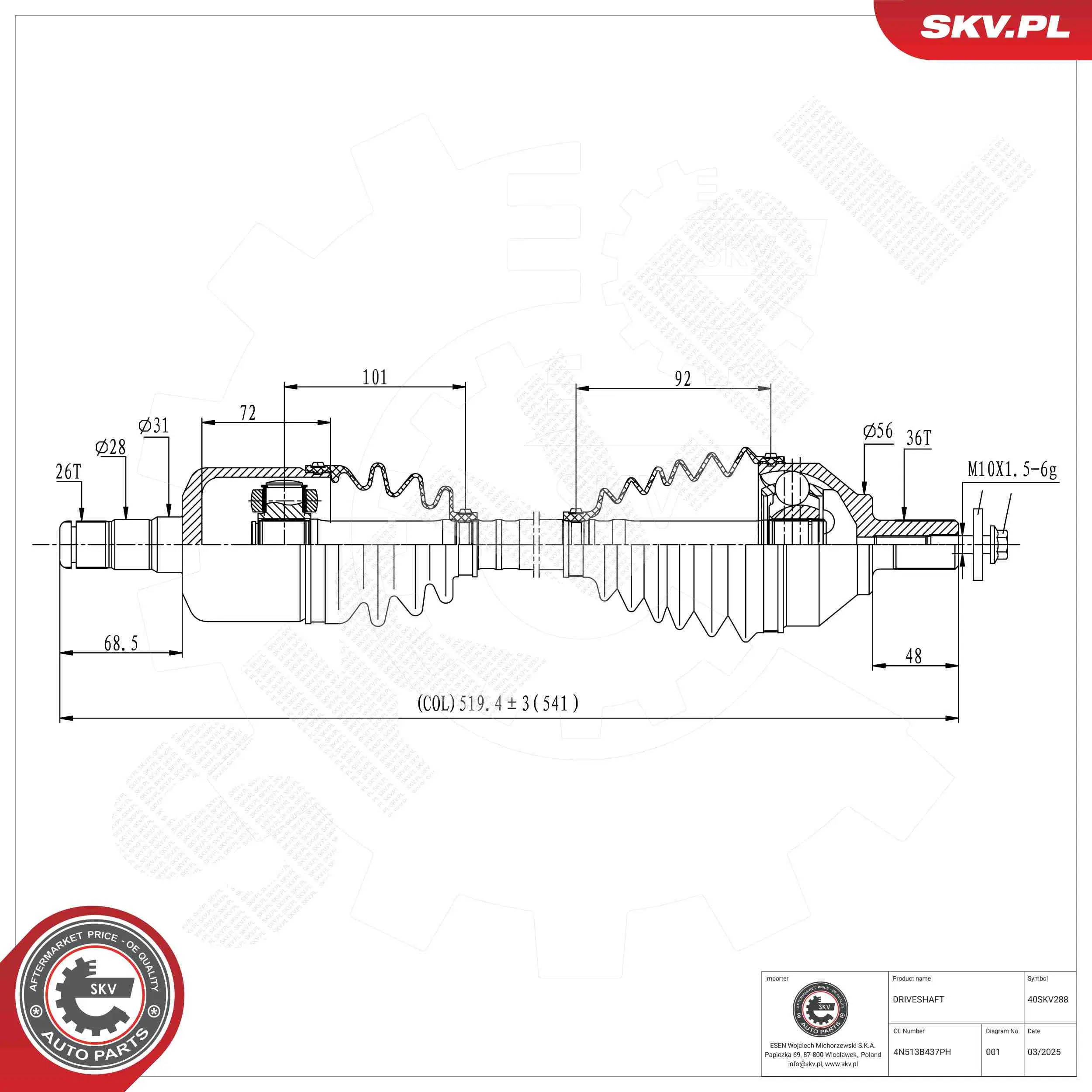 Antriebswelle Vorderachse links ESEN SKV 40SKV288