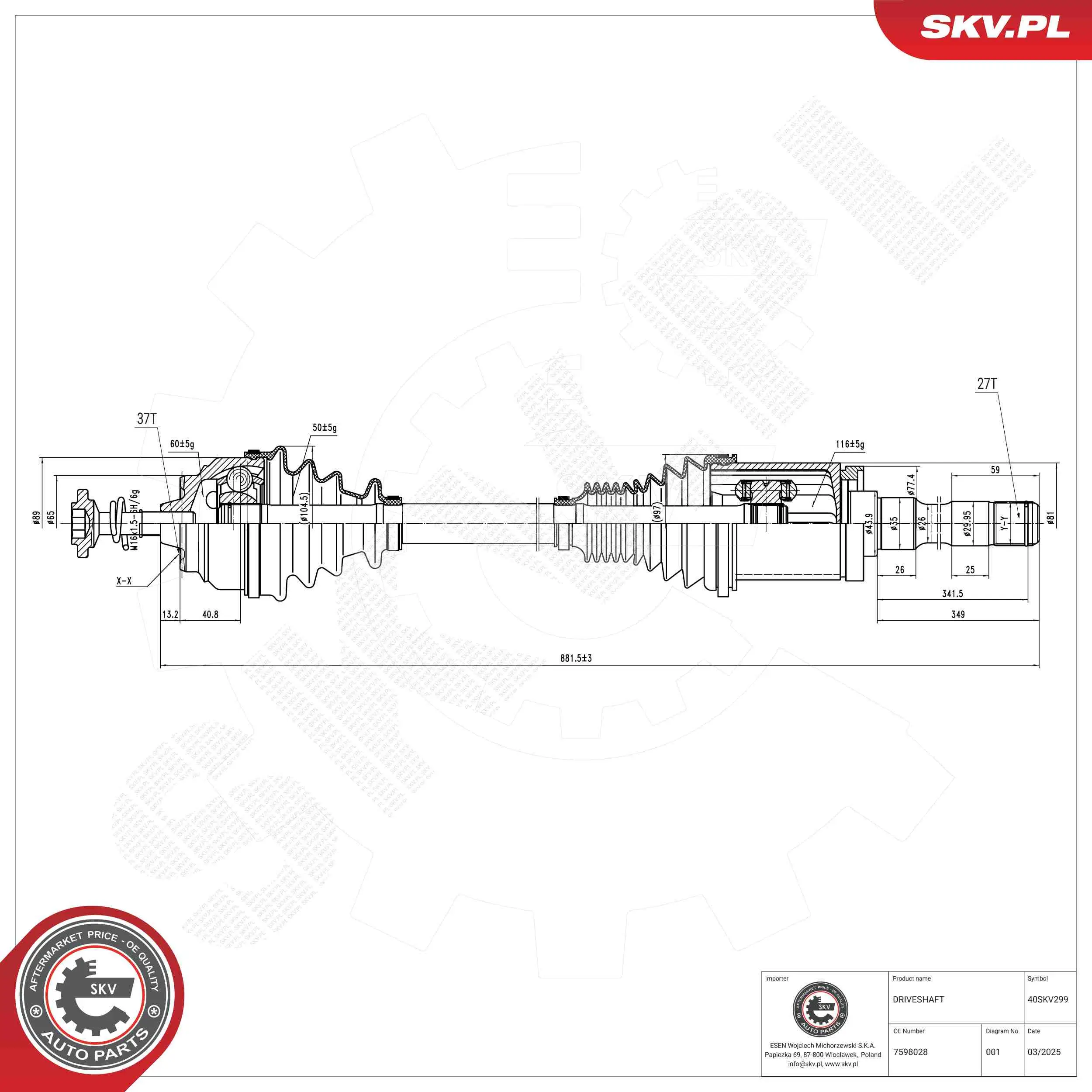 Antriebswelle Vorderachse rechts ESEN SKV 40SKV299