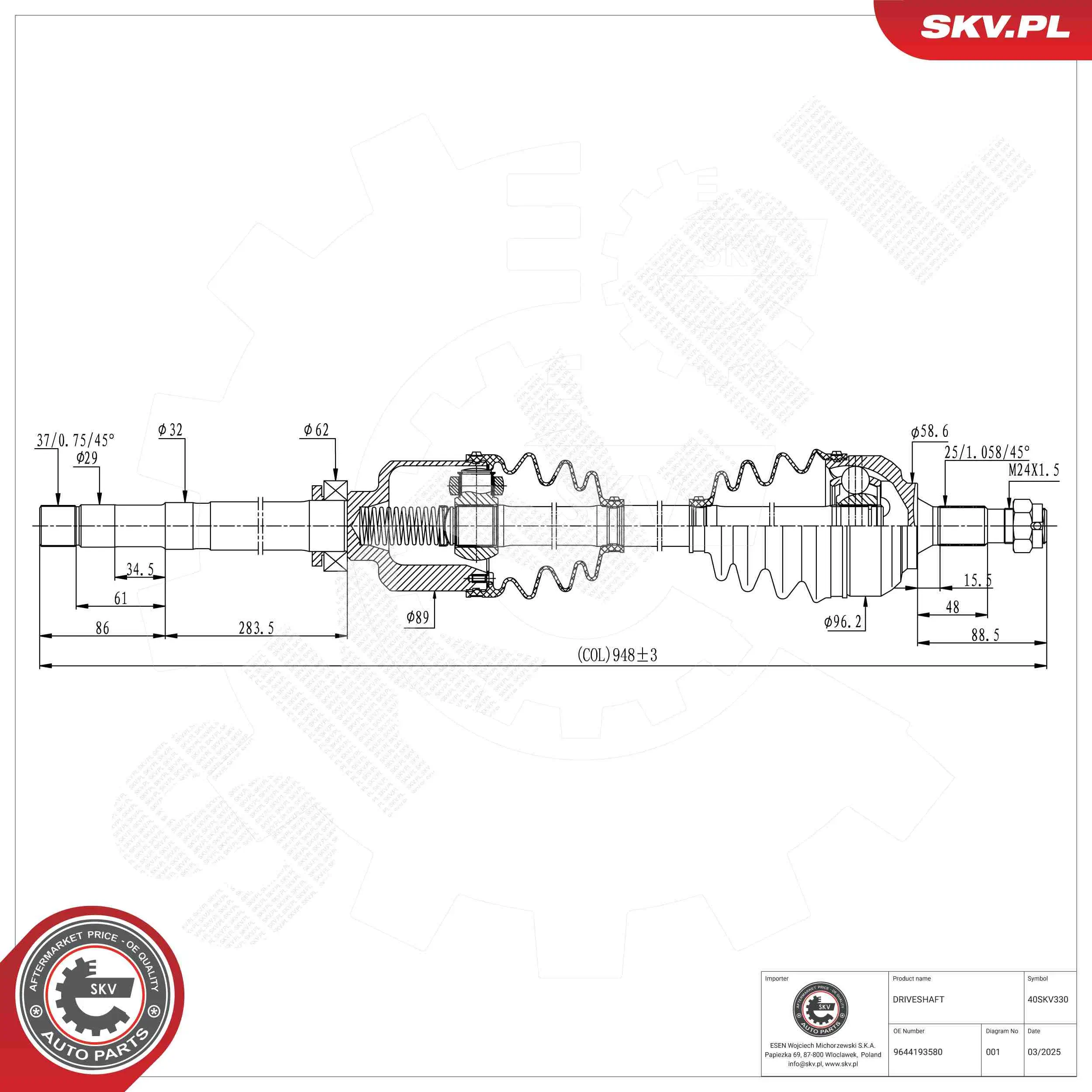 Antriebswelle Vorderachse rechts ESEN SKV 40SKV330