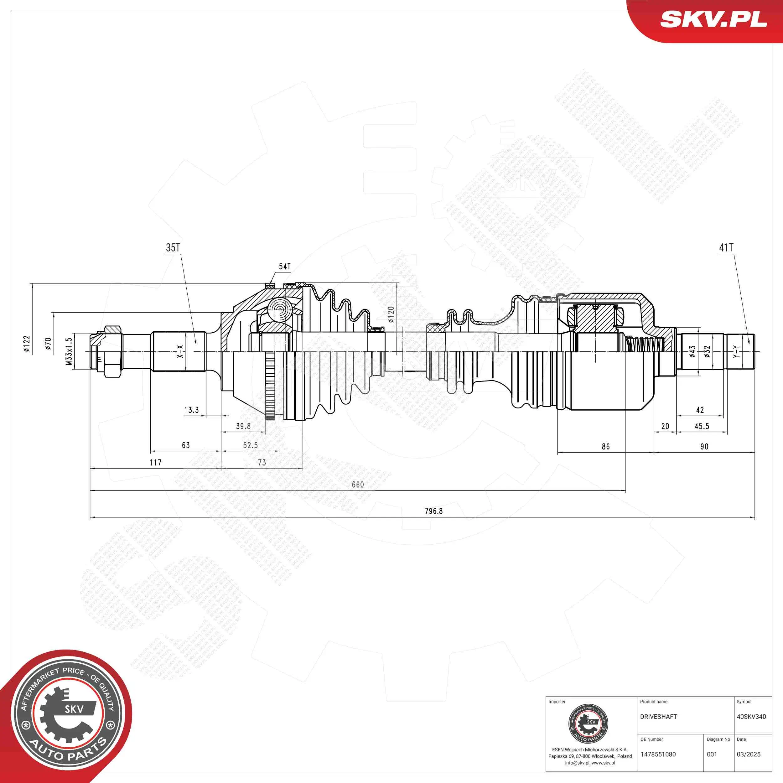 Antriebswelle Vorderachse links ESEN SKV 40SKV340