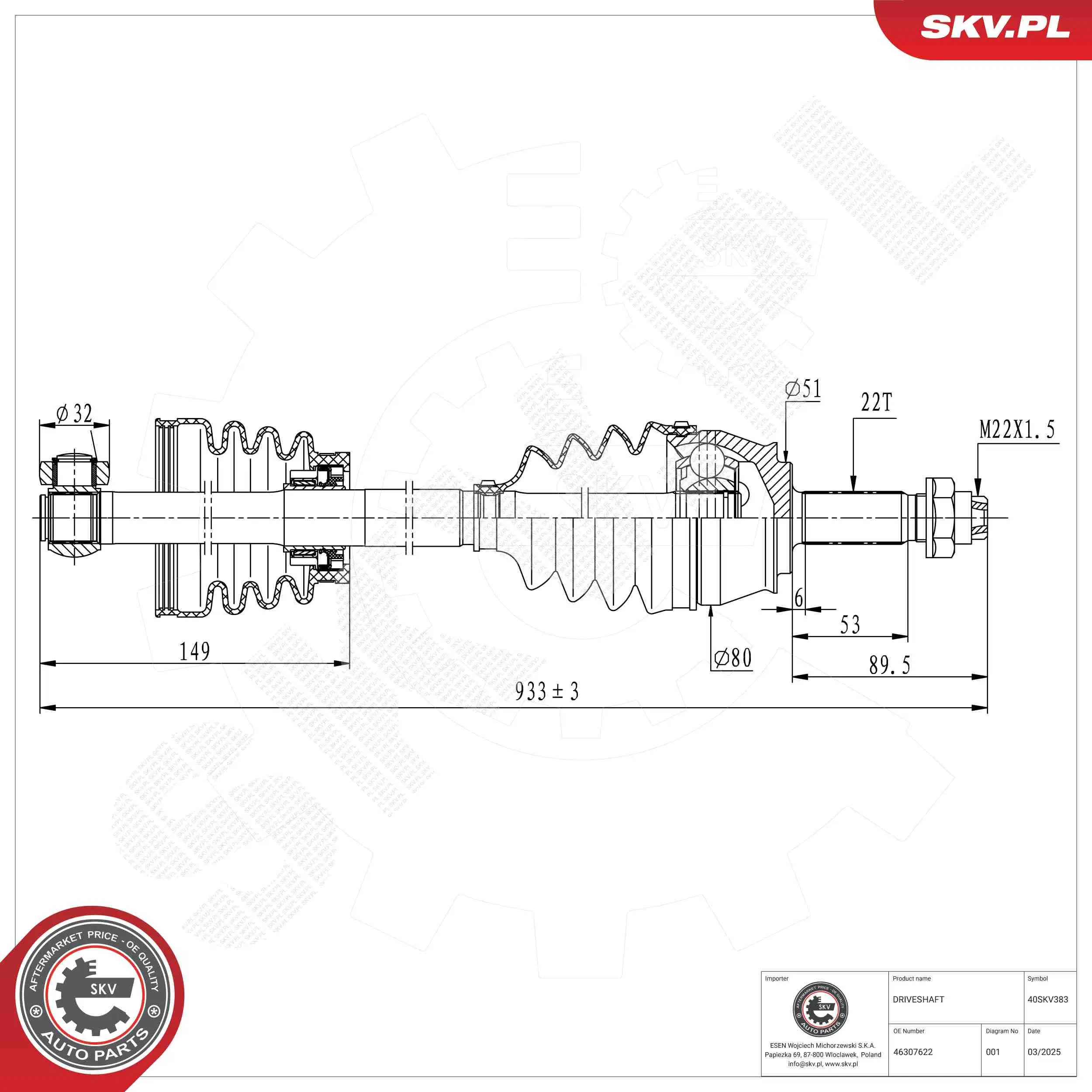 Antriebswelle Vorderachse rechts ESEN SKV 40SKV383