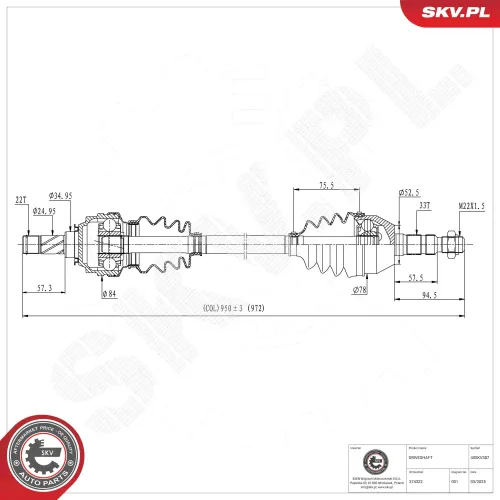 Antriebswelle Vorderachse rechts ESEN SKV 40SKV387 Bild Antriebswelle Vorderachse rechts ESEN SKV 40SKV387