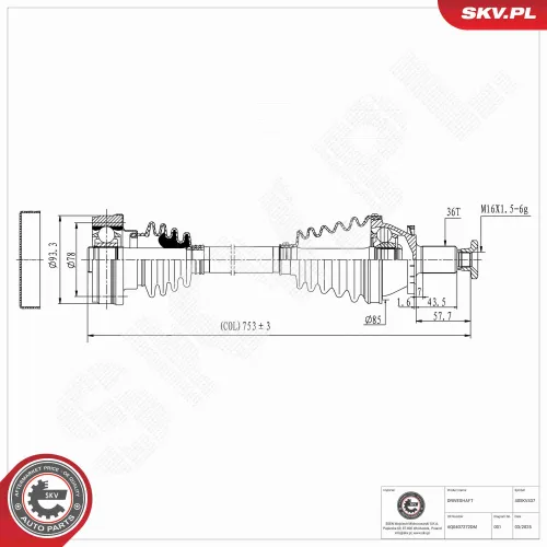 Antriebswelle Vorderachse rechts ESEN SKV 40SKV437 Bild Antriebswelle Vorderachse rechts ESEN SKV 40SKV437