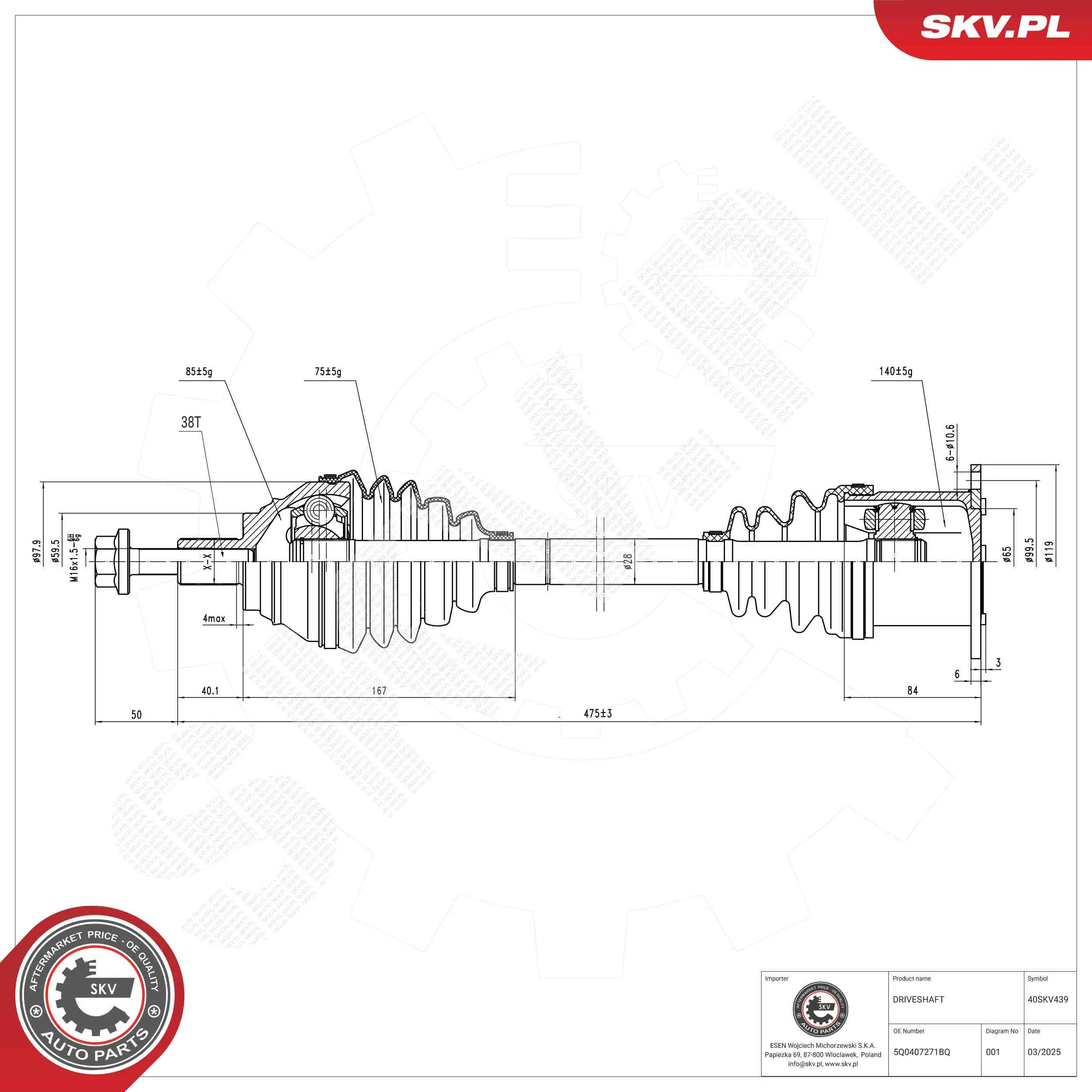 Antriebswelle Vorderachse links ESEN SKV 40SKV439