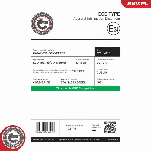 Katalysator vorne ESEN SKV 62SKV015 Bild Katalysator vorne ESEN SKV 62SKV015
