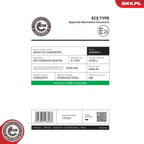 Katalysator vorne ESEN SKV 62SKV016 Bild Katalysator vorne ESEN SKV 62SKV016