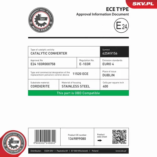 Katalysator vorne ESEN SKV 62SKV156 Bild Katalysator vorne ESEN SKV 62SKV156