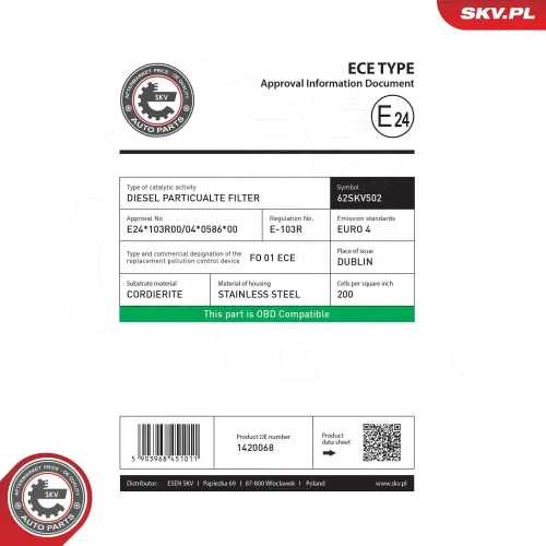 Ruß-/Partikelfilter, Abgasanlage ESEN SKV 62SKV502 Bild Ruß-/Partikelfilter, Abgasanlage ESEN SKV 62SKV502