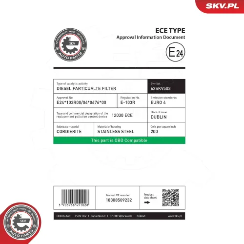 Ruß-/Partikelfilter, Abgasanlage ESEN SKV 62SKV503 Bild Ruß-/Partikelfilter, Abgasanlage ESEN SKV 62SKV503