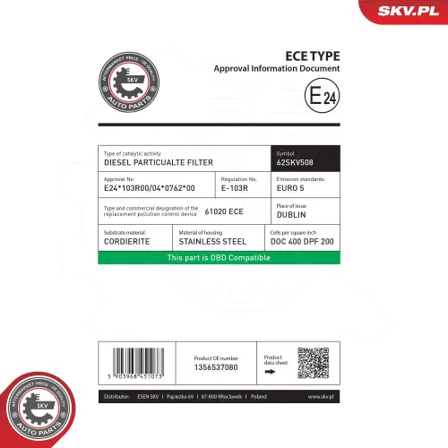 Ruß-/Partikelfilter, Abgasanlage ESEN SKV 62SKV508 Bild Ruß-/Partikelfilter, Abgasanlage ESEN SKV 62SKV508