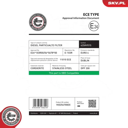 Ruß-/Partikelfilter, Abgasanlage ESEN SKV 62SKV515 Bild Ruß-/Partikelfilter, Abgasanlage ESEN SKV 62SKV515