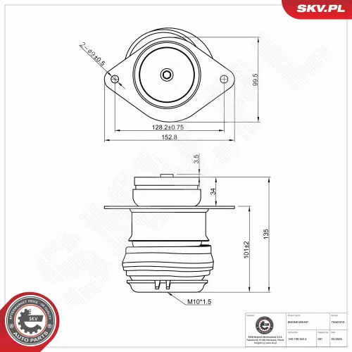 Lagerung, Motor hinten rechts ESEN SKV 75SKV010 Bild Lagerung, Motor hinten rechts ESEN SKV 75SKV010