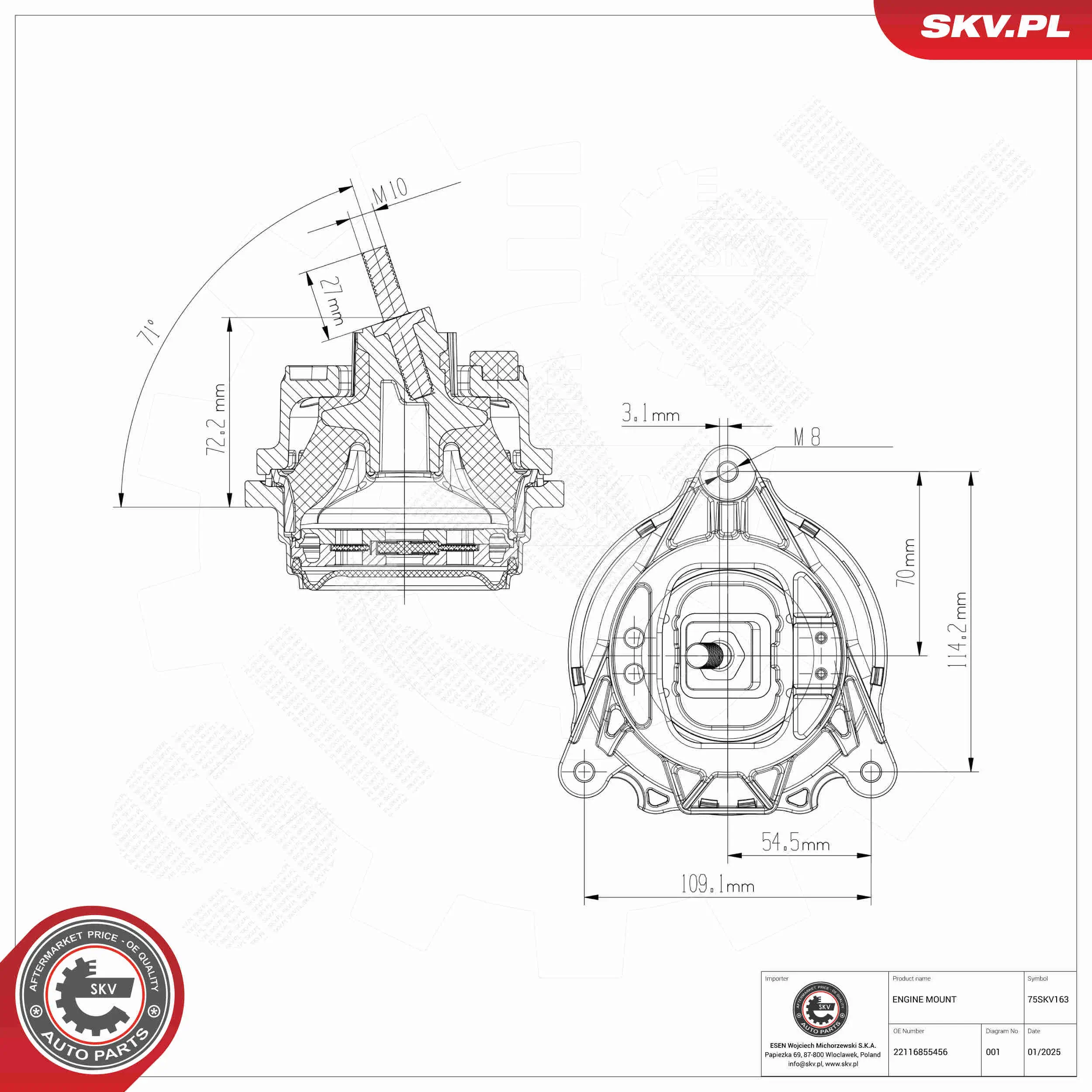 Lagerung, Motor rechts ESEN SKV 75SKV163