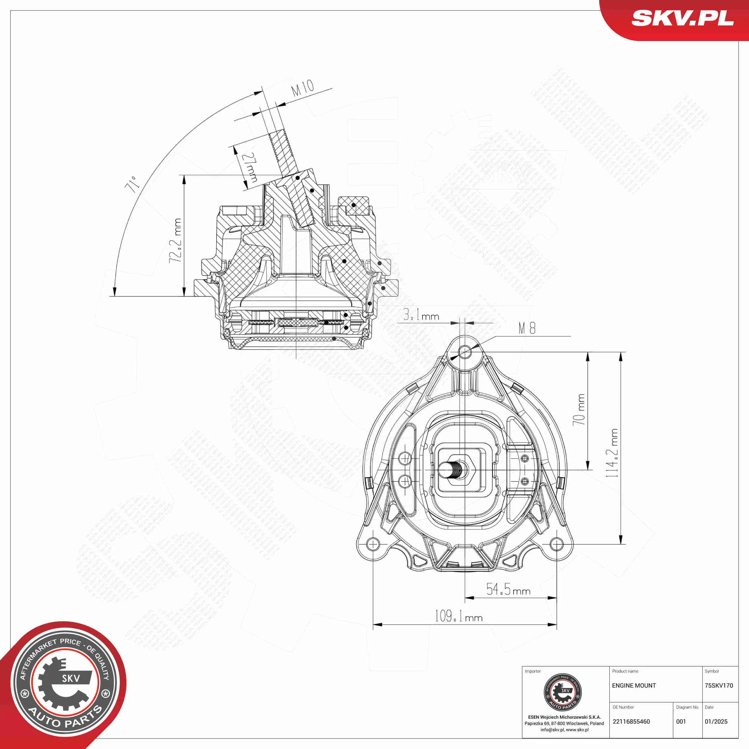 Lagerung, Motor rechts ESEN SKV 75SKV170