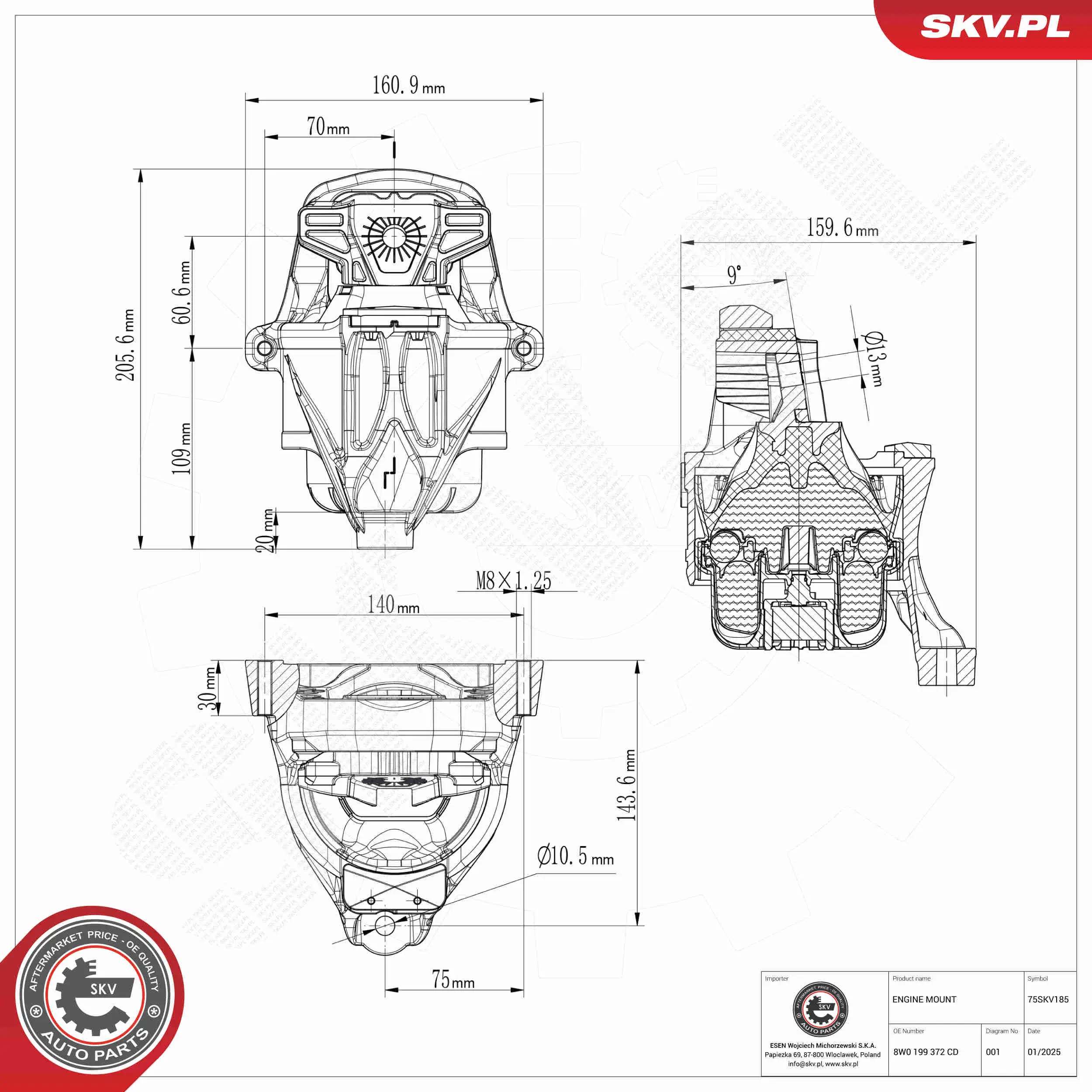 Lagerung, Motor rechts ESEN SKV 75SKV185