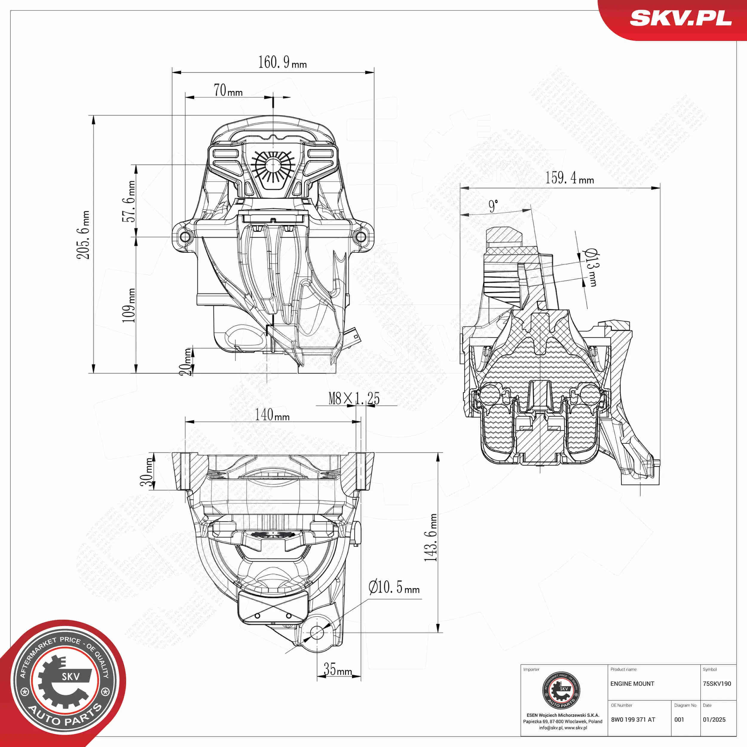 Lagerung, Motor links ESEN SKV 75SKV190