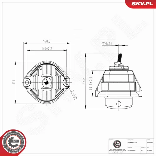 Lagerung, Motor rechts ESEN SKV 75SKV286 Bild Lagerung, Motor rechts ESEN SKV 75SKV286