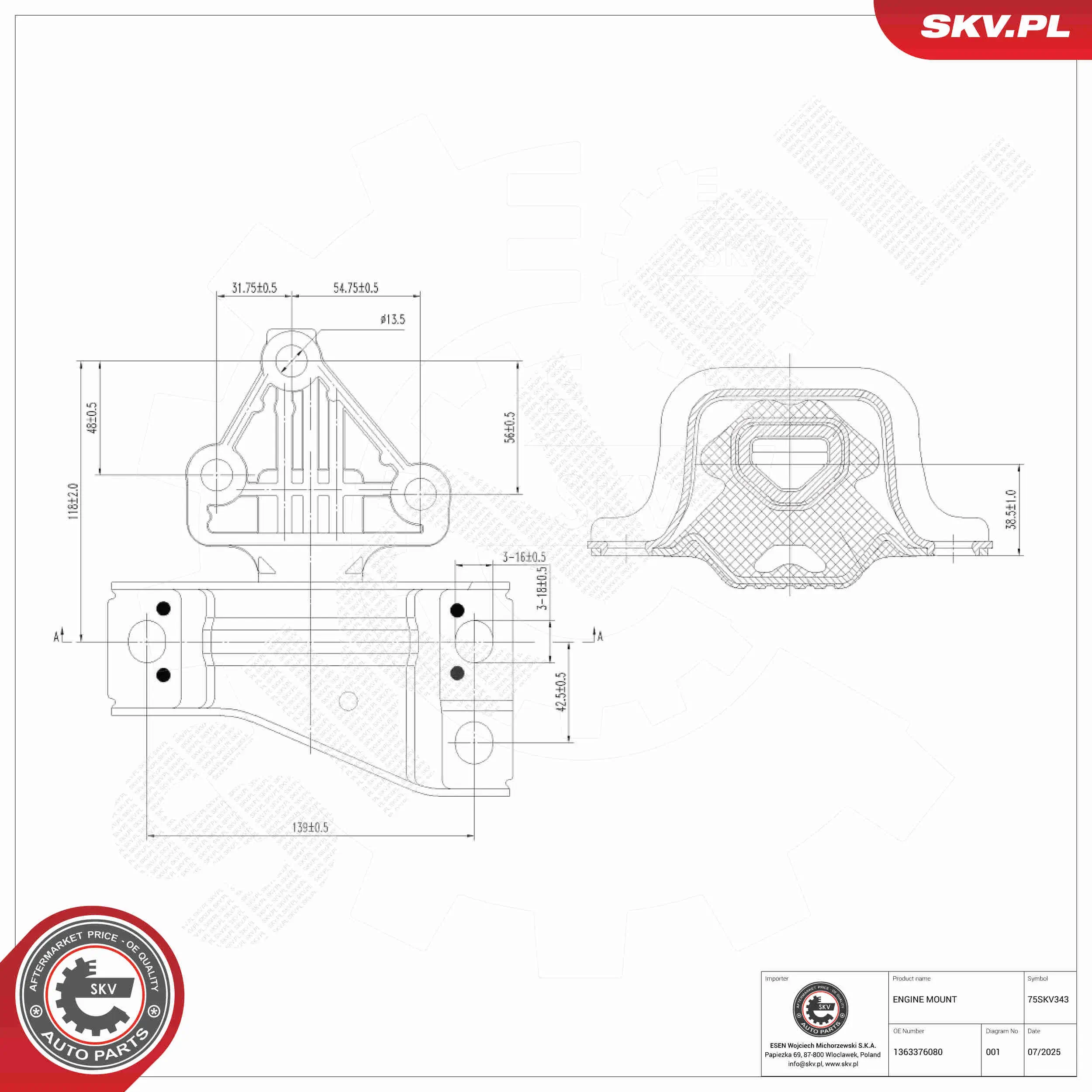 Lagerung, Motor motorseitig ESEN SKV 75SKV343