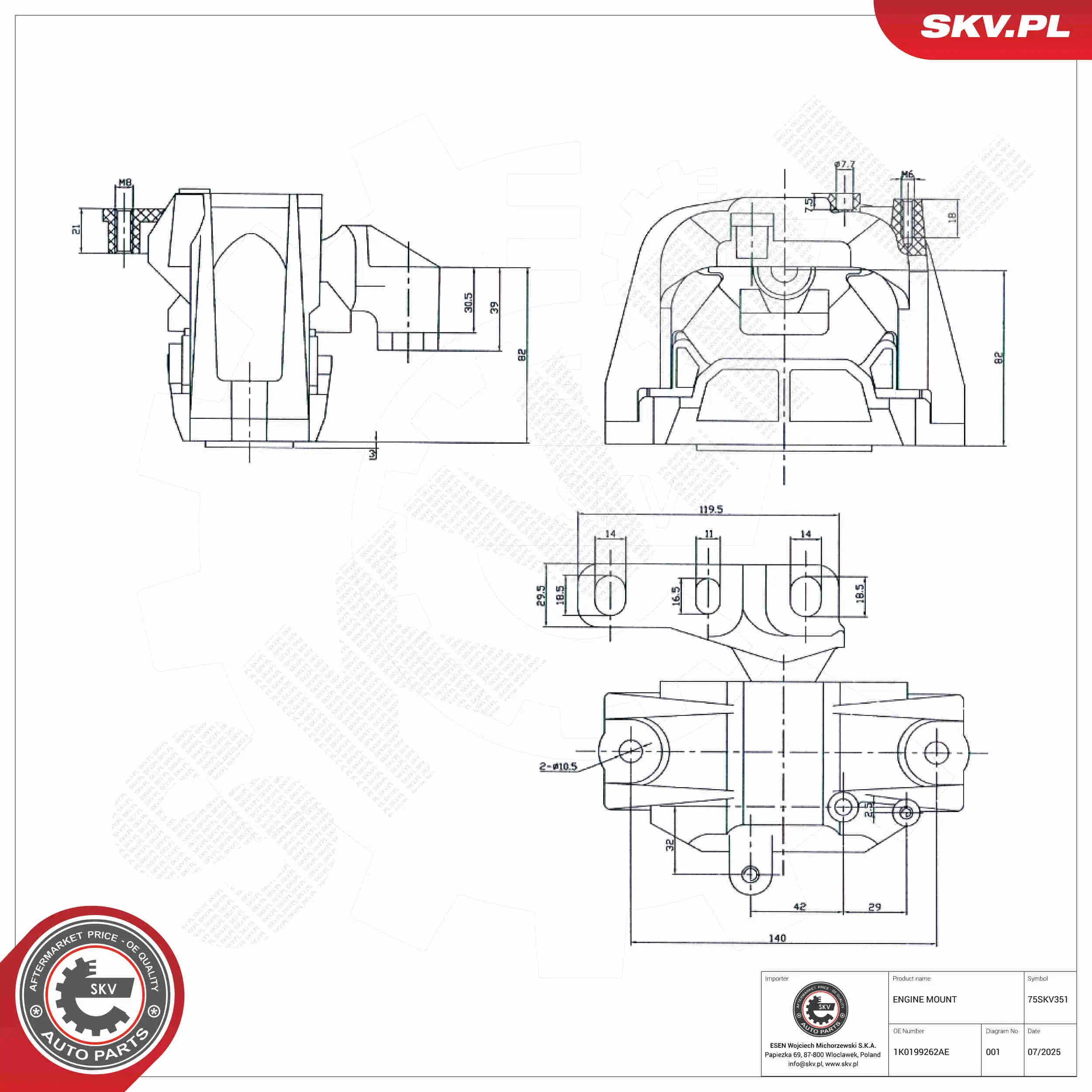 Lagerung, Motor vorne rechts ESEN SKV 75SKV351