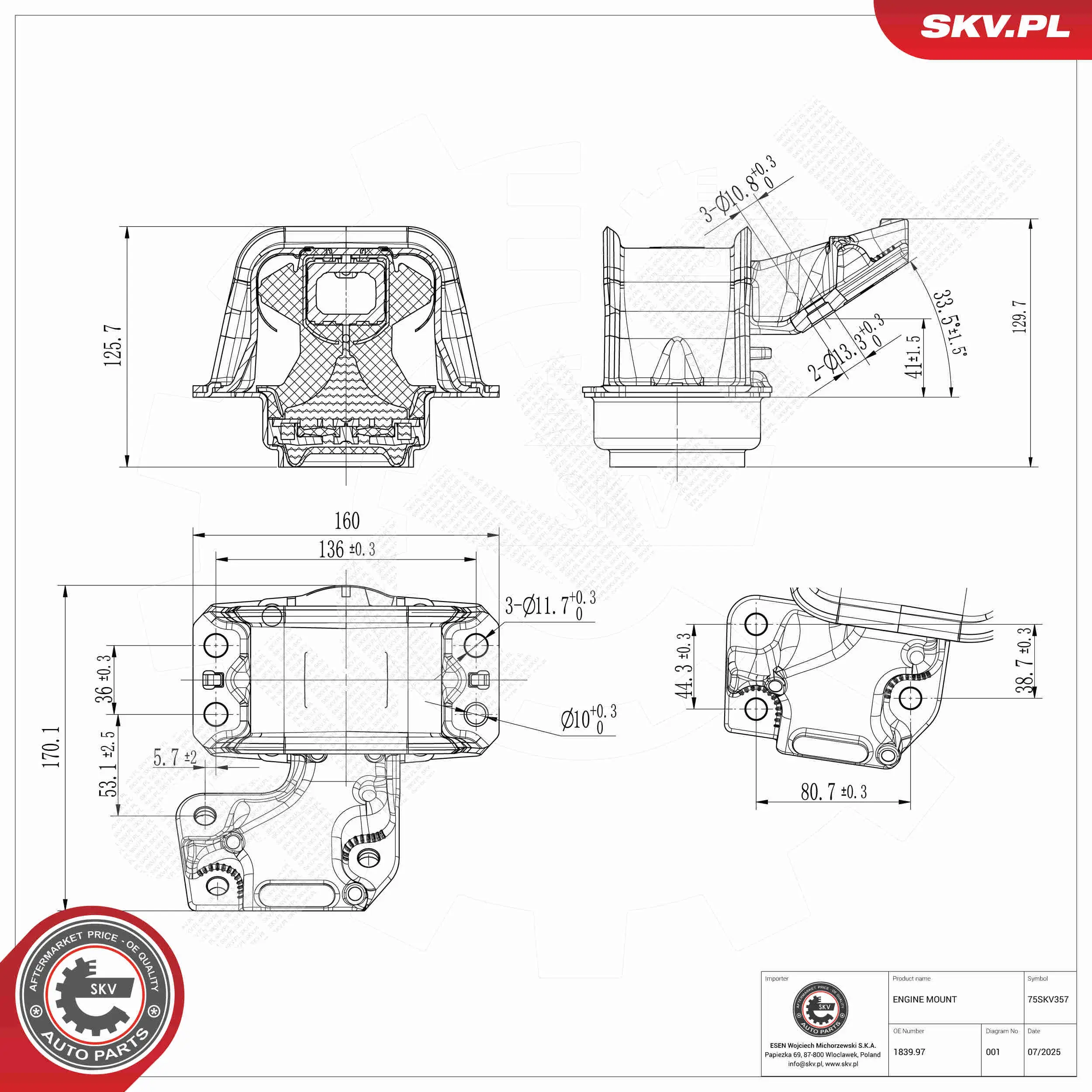Lagerung, Motor vorne rechts ESEN SKV 75SKV357