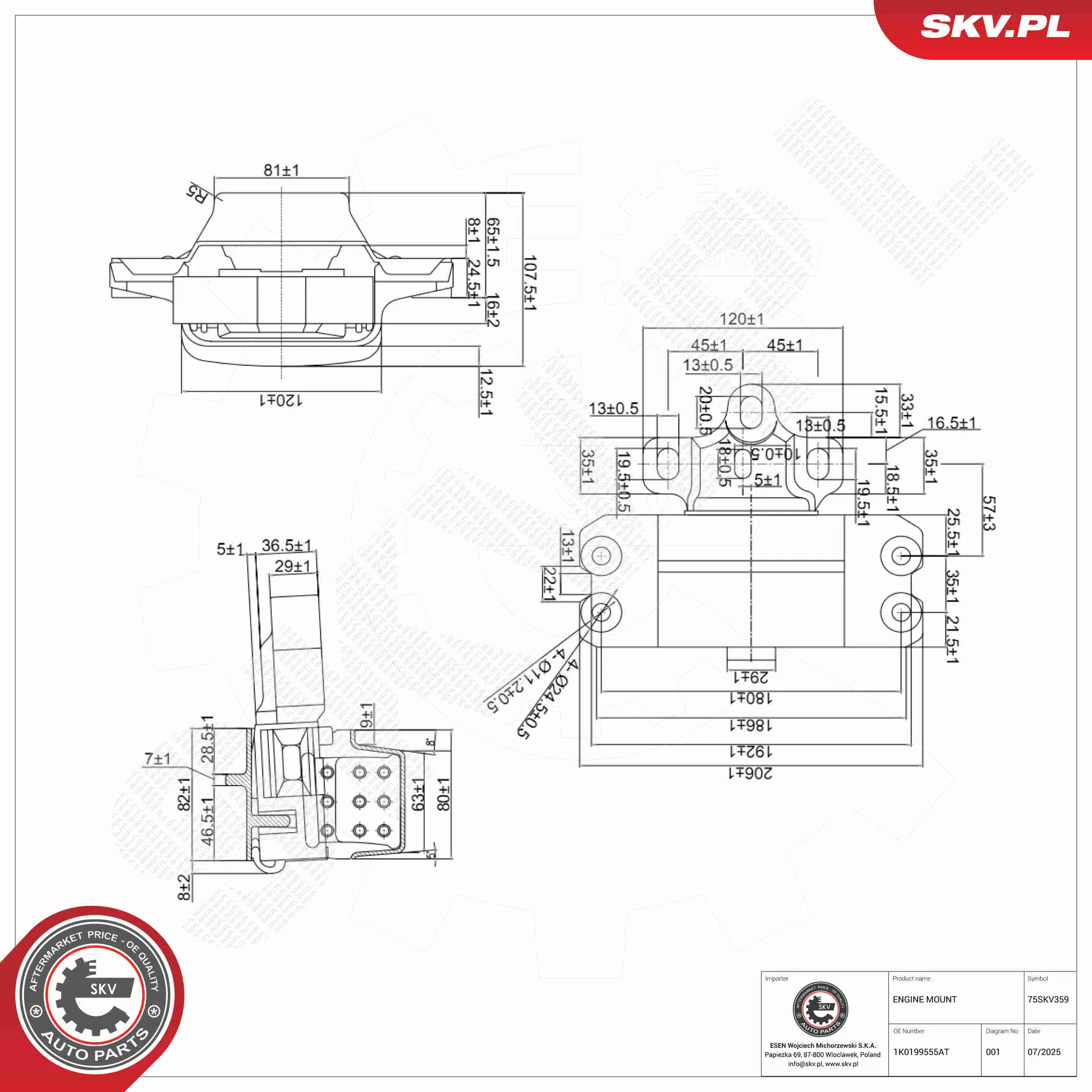 Lagerung, Motor links ESEN SKV 75SKV359