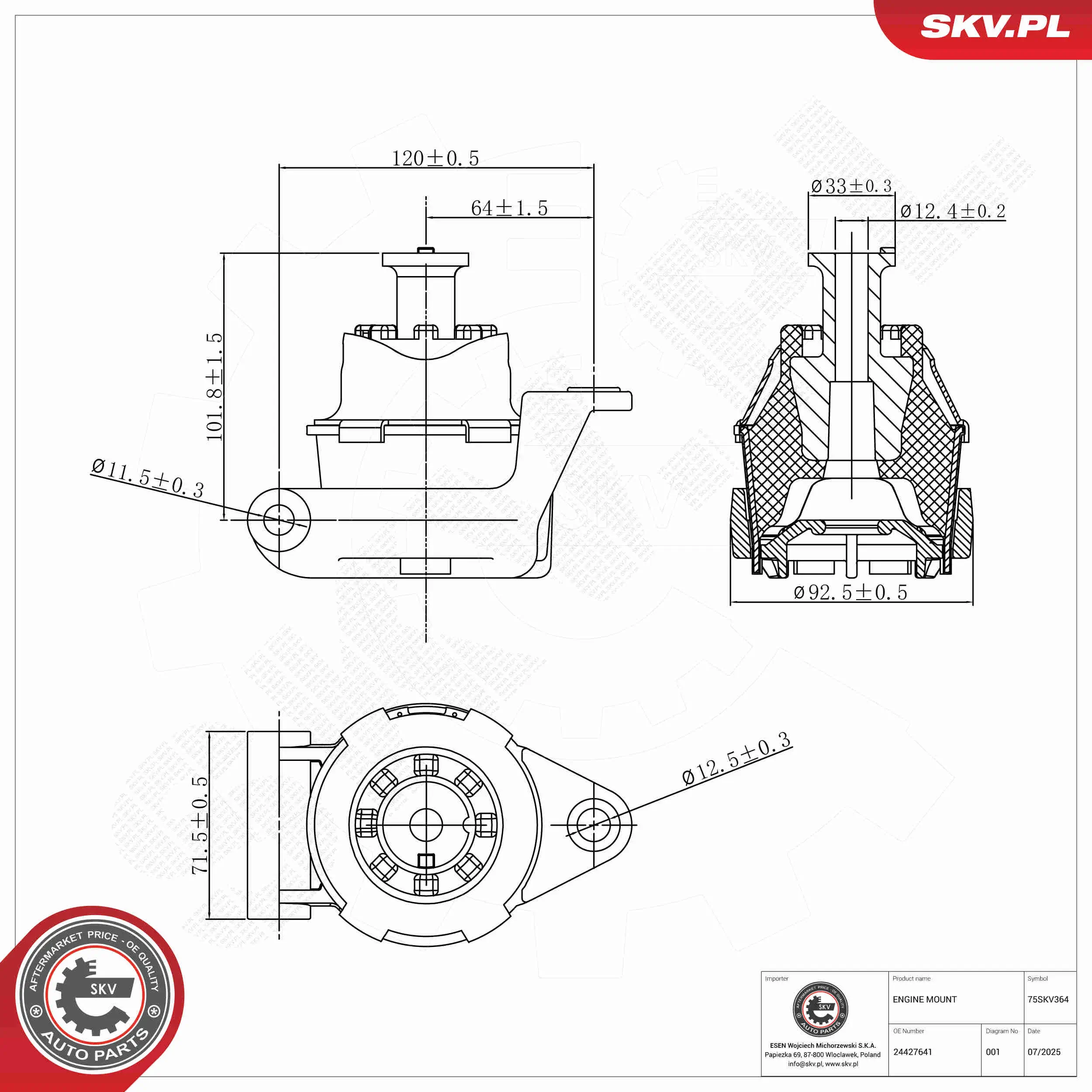 Lagerung, Motor hinten ESEN SKV 75SKV364