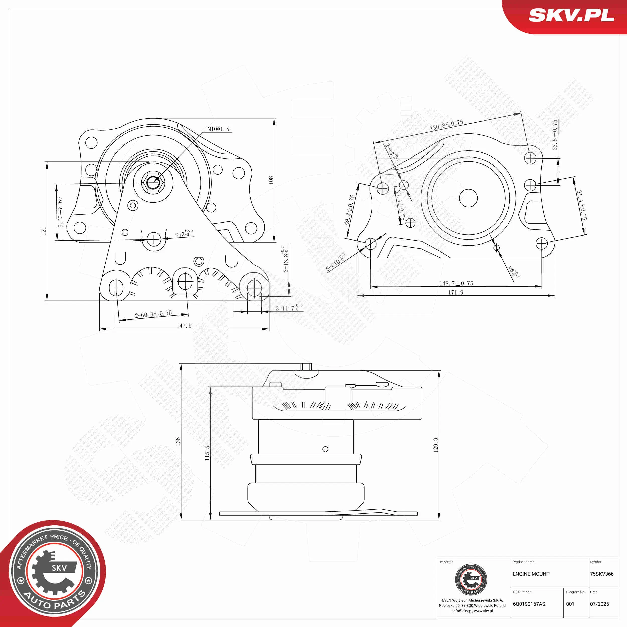 Lagerung, Motor rechts ESEN SKV 75SKV366